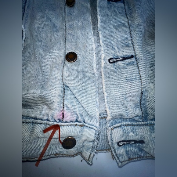 Free People Distressed Rough Collar Denim Jean jacket Women's Sz M/L Blue Spring - Picture 9 of 9